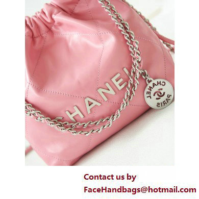 Chanel Shiny Calfskin  &  Silver-Tone Metal CHANEL 22 Mini Handbag AS3980 Pink